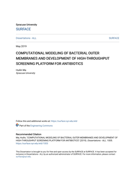 Computational Modeling of Bacterial Outer Membranes and Development of High-Throughput Screening Platform for Antibiotics