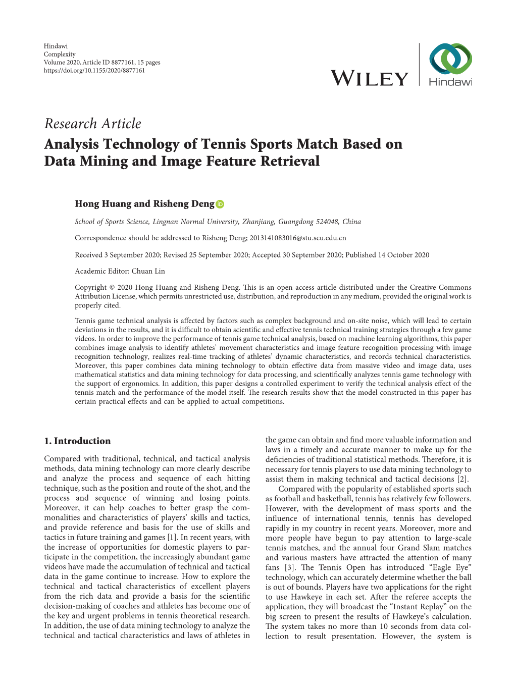 Analysis Technology of Tennis Sports Match Based on Data Mining and Image Feature Retrieval