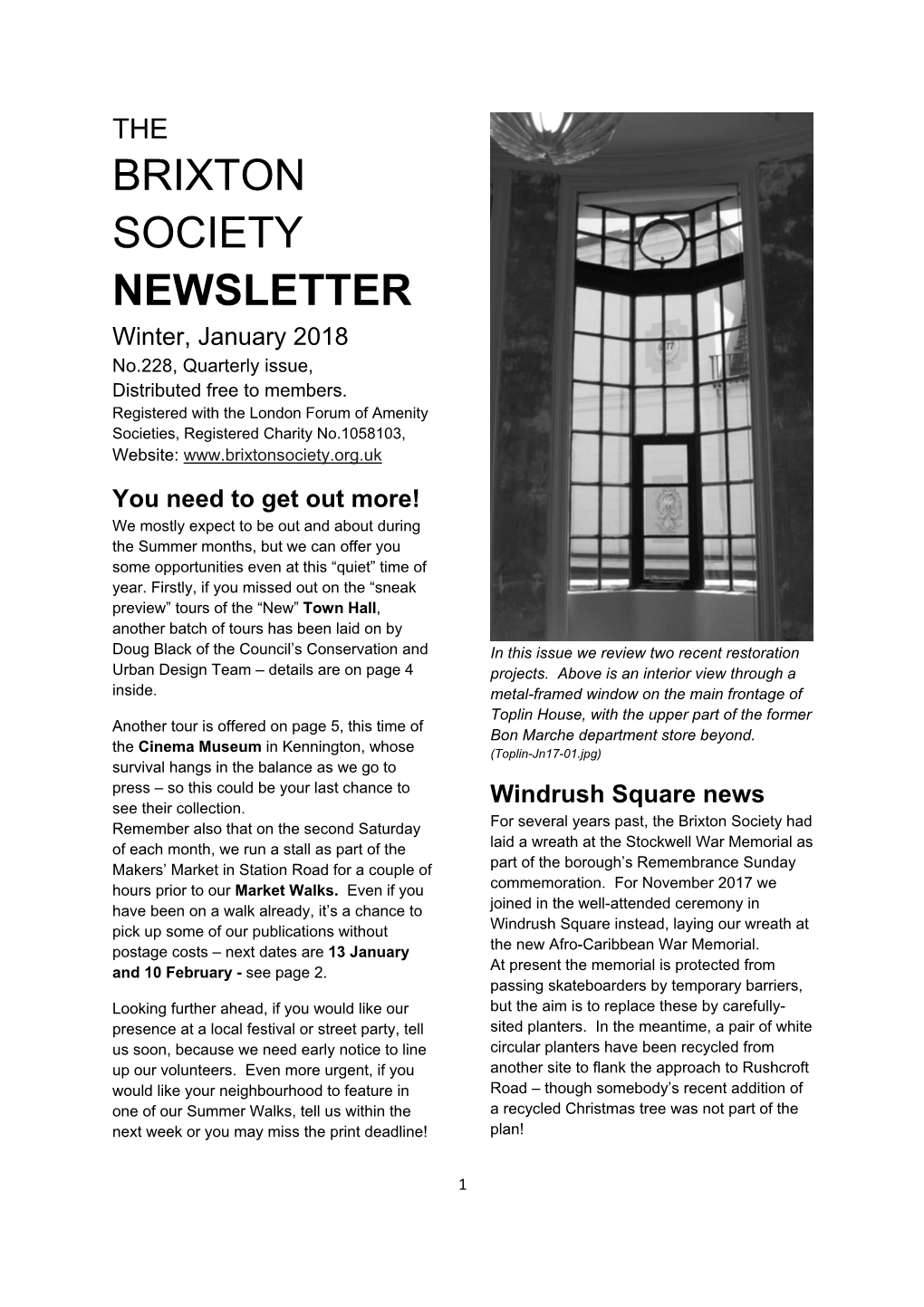 January 2018 No.228, Quarterly Issue, Distributed Free to Members