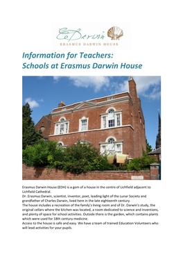 Information for Teachers: Schools at Erasmus Darwin House