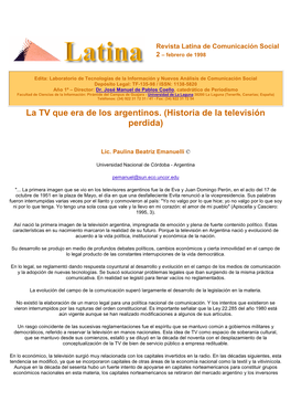 La TV Que Era De Los Argentinos. (Historia De La Televisión Perdida)