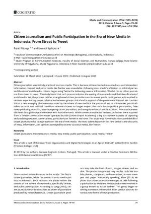 Citizen Journalism and Public Participation in the Era of New Media in Indonesia: from Street to Tweet