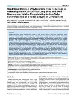 Conditional Deletion of Cytochrome P450 Reductase in Osteoprogenitor