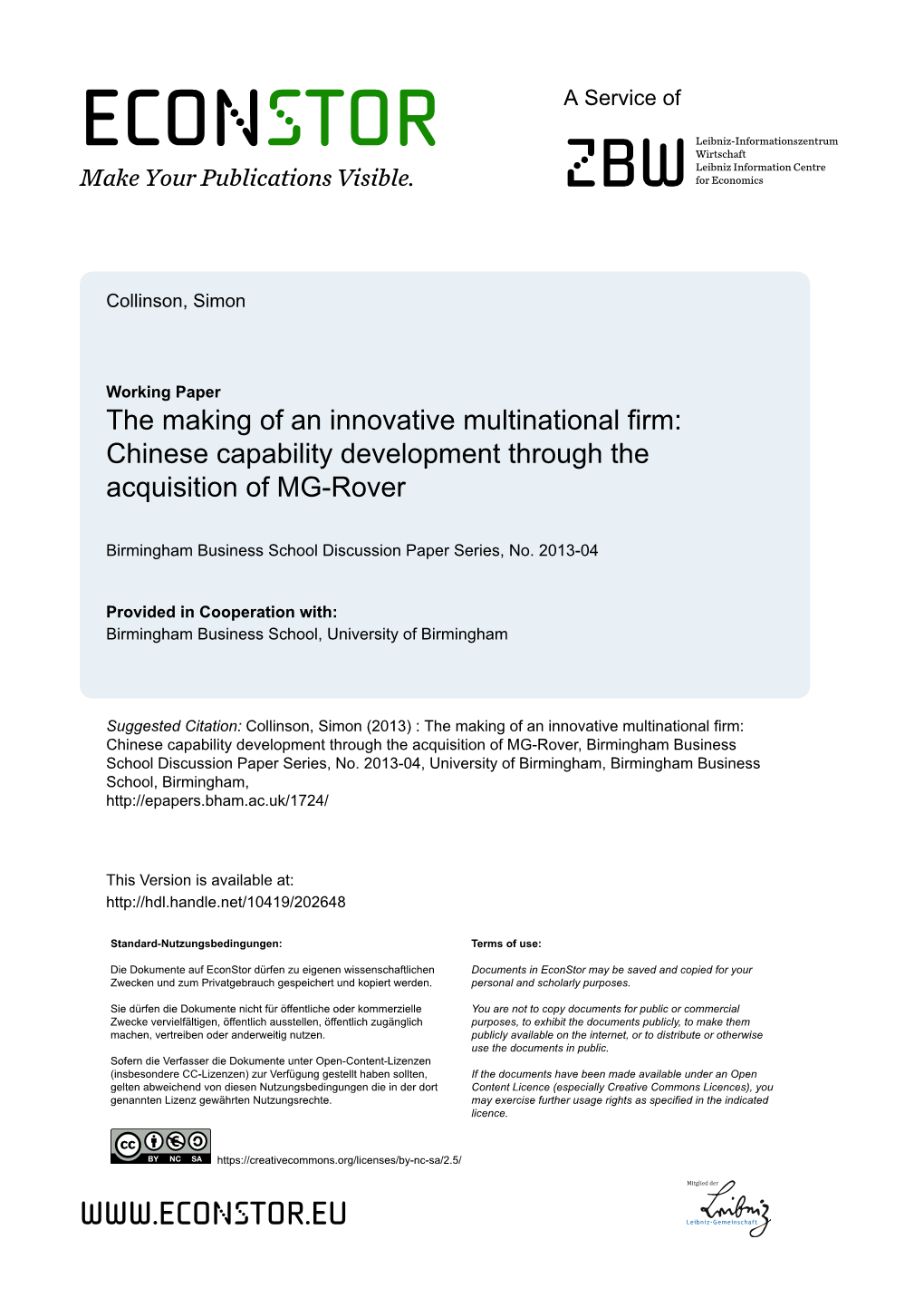 Chinese Capability Development Through the Acquisition of MG Rover