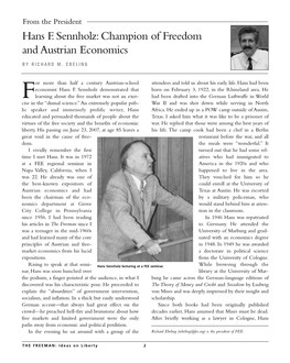 Hans F. Sennholz: Champion of Freedom and Austrian Economics