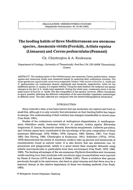 The Feeding Habits of Three Mediterranean Sea Anemone Species, Anemonia Viridis (Forskm), Actinia Equina (Linnaeus) and Cereuspedunculatus (Pennant)