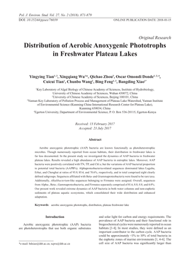 Distribution of Aerobic Anoxygenic Phototrophs in Freshwater Plateau Lakes