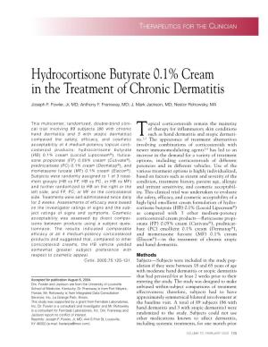Hydrocortisone Butyrate 0.1% Cream in the Treatment of Chronic Dermatitis