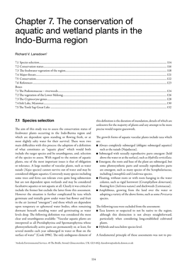Chapter 7. the Conservation of Aquatic and Wetland Plants in the Indo-Burma Region
