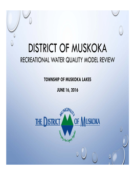 District of Muskoka Recreational Water Quality Model Review