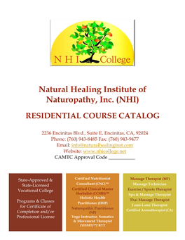 Natural Healing Institute of Naturopathy Catalog