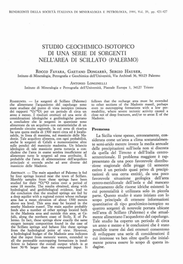 Studio Geochimico-Isotopico Di Una Serie Di Sorgenti Nell'area Di Scillato (Palermo)
