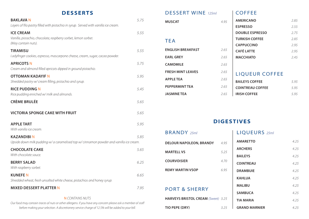 Dessert Menu