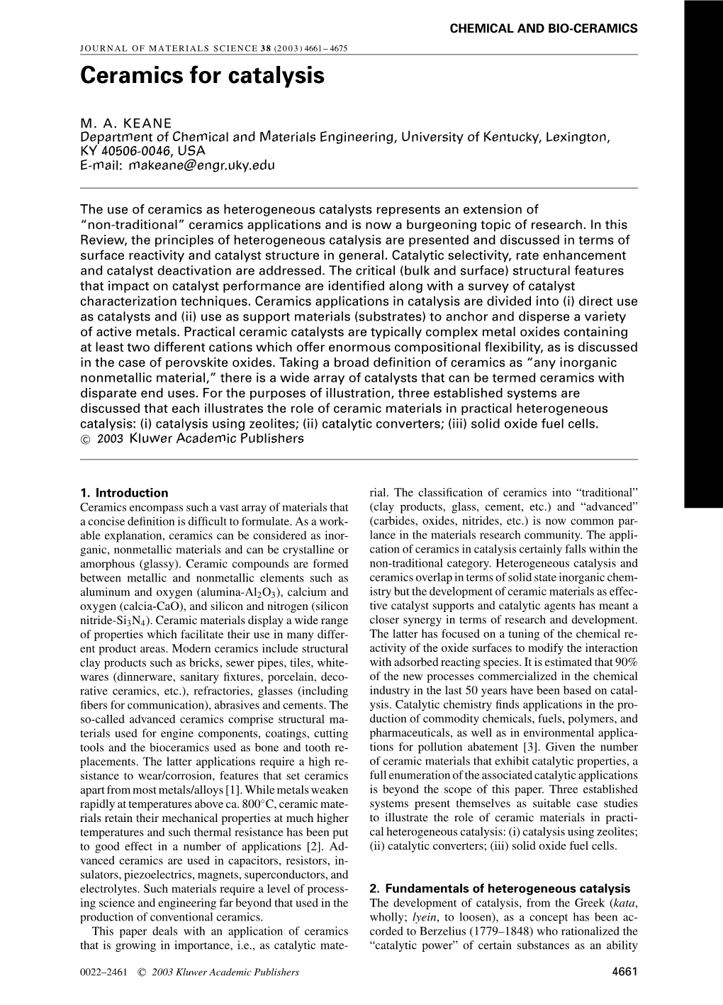 Ceramics for Catalysis