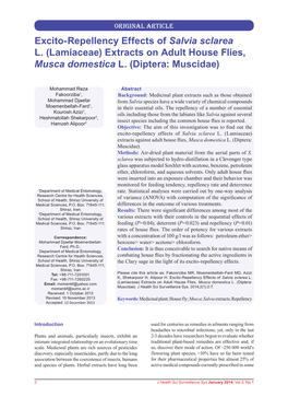 Excito-Repellency Effects of Salvia Sclarea L. (Lamiaceae) Extracts on Adult House Flies, Musca Domestica L