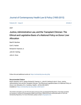 Justice, Administrative Law, and the Transplant Clinician: the Ethical and Legislative Basis of a National Policy on Donor Liver Allocation