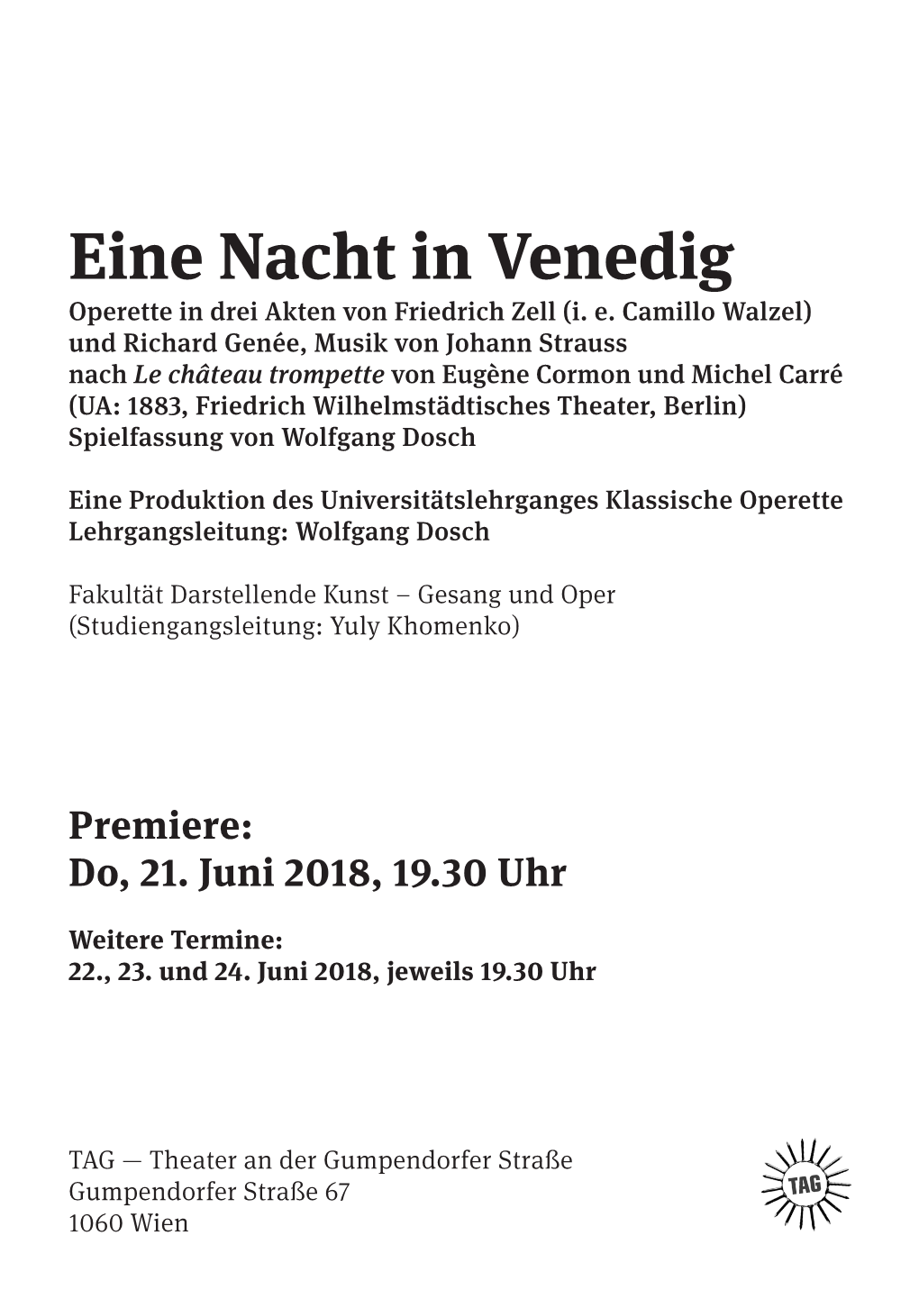 Eine Nacht in Venedig Operette in Drei Akten Von Friedrich Zell (I