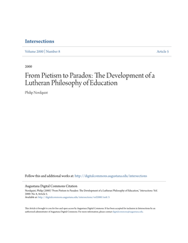 From Pietism to Paradox: the Development of a Lutheran
