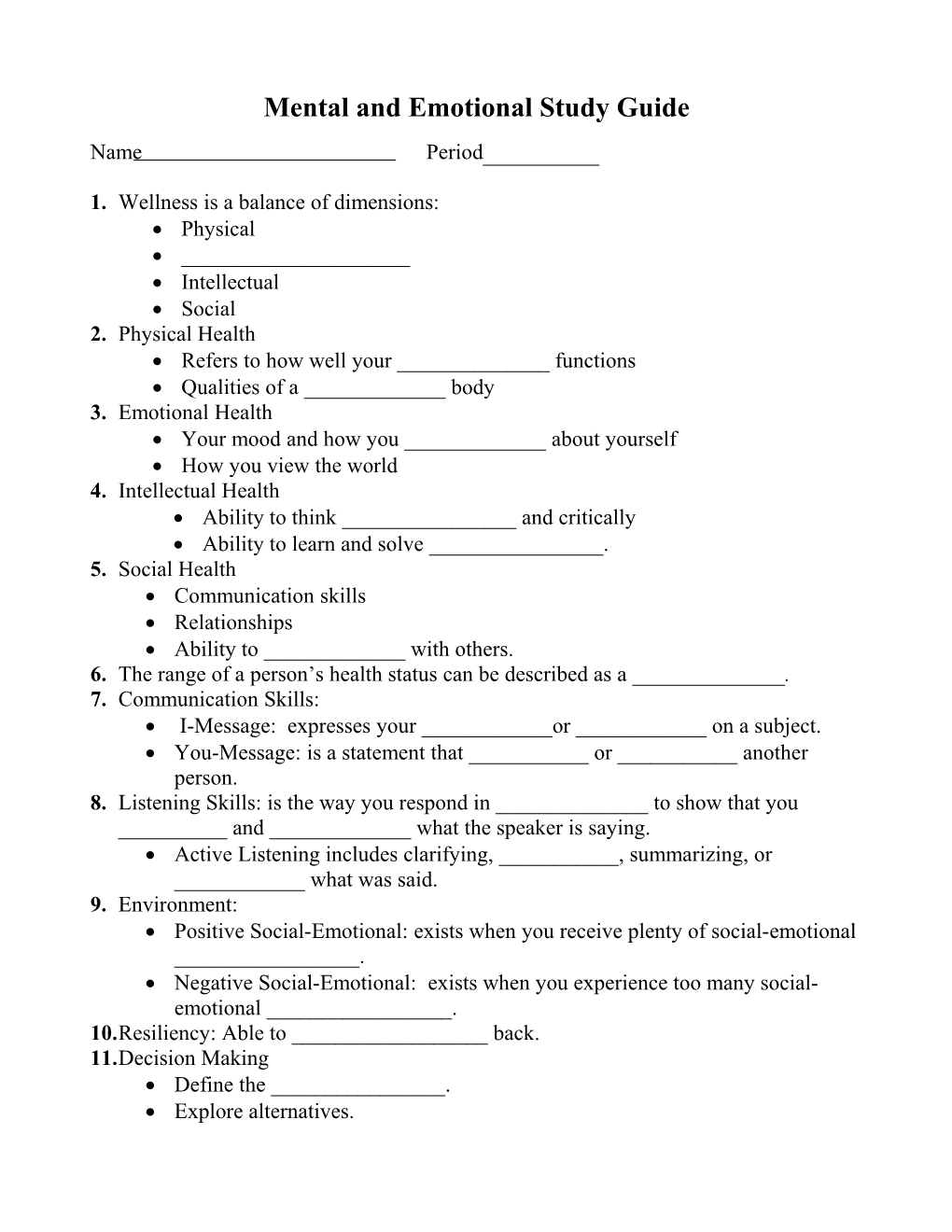 Mental and Emotional Study Guide