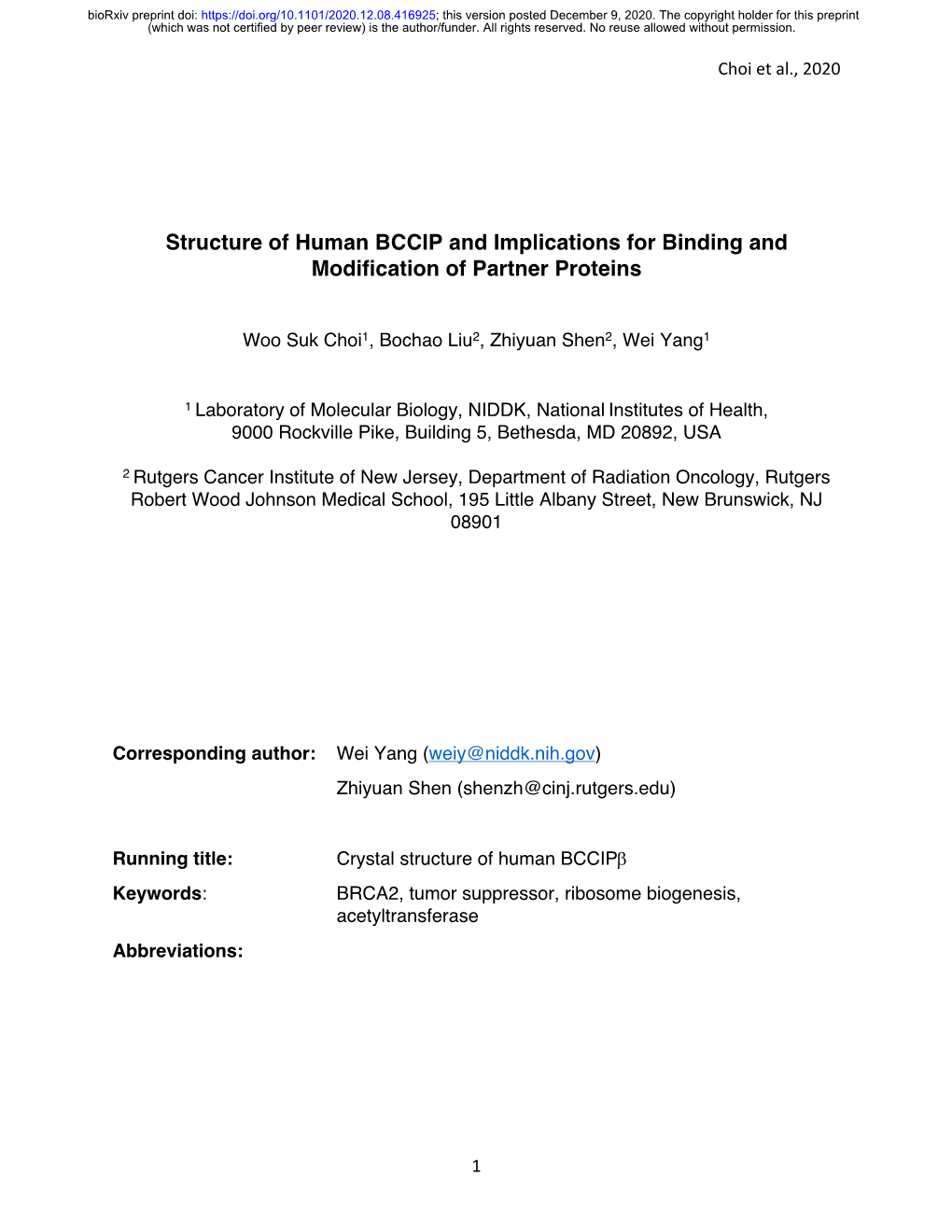 Structure of Human BCCIP and Implications for Binding and Modification of Partner Proteins