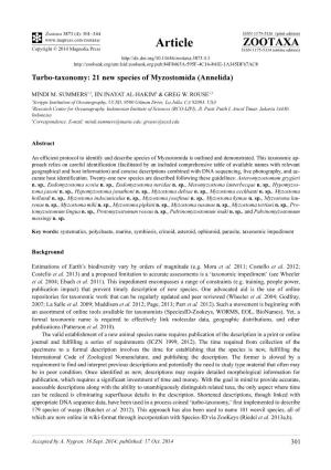 Turbo-Taxonomy: 21 New Species of Myzostomida (Annelida)