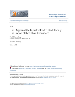 The Origins of the Female-Headed Black Family: the Mpi Act of the Urban Experience Frank F