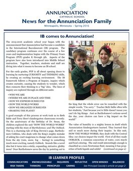 News for the Annunciation Family Minneapolis, Minnesota • Spring 2016