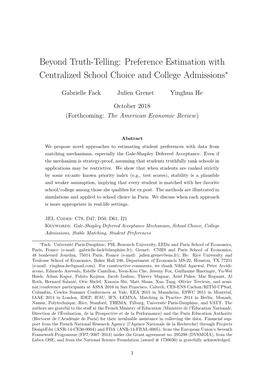 Beyond Truth-Telling: Preference Estimation with Centralized School Choice and College Admissions∗