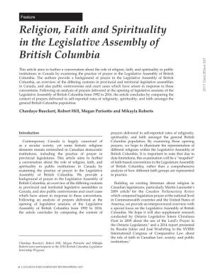 Religion, Faith and Spirituality in the Legislative Assembly of British Columbia