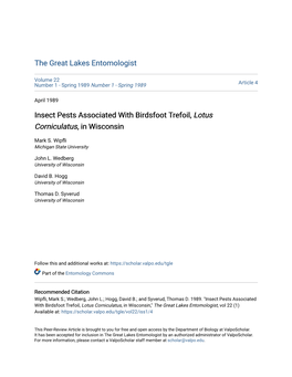 Insect Pests Associated with Birdsfoot Trefoil, Lotus Corniculatus, in Wisconsin