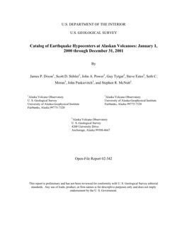 Catalog of Earthquake Hypocenters at Alaskan Volcanoes: January 1, 2000 Through December 31, 2001