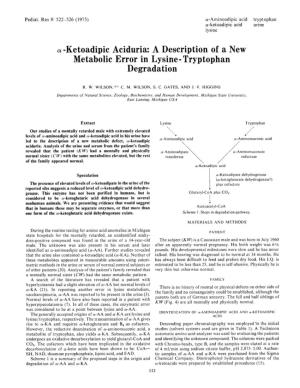 Ketoadipic Aciduria: a Description of a New Metabolic Error in Lysine - Tryptophan Degradation