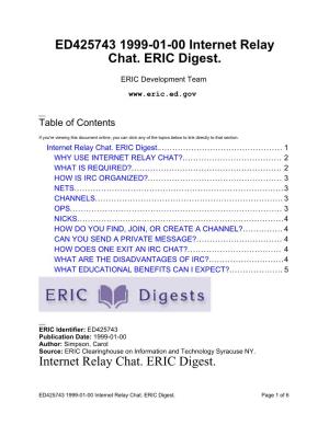 Internet Relay Chat. ERIC Digest