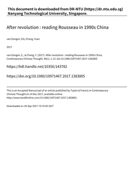 After Revolution : Reading Rousseau in 1990S China