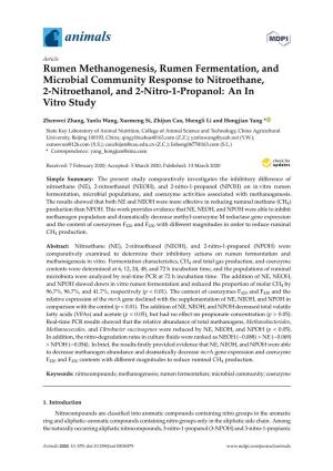 Rumen Methanogenesis, Rumen Fermentation, and Microbial Community Response to Nitroethane, 2-Nitroethanol, and 2-Nitro-1-Propanol: an in Vitro Study