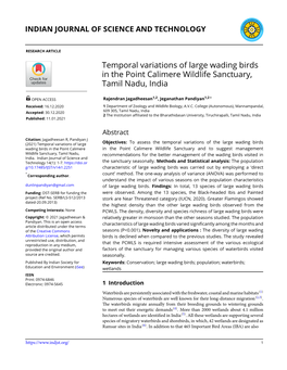 Temporal Variations of Large Wading Birds in the Point Calimere Wildlife Sanctuary, Tamil Nadu, India
