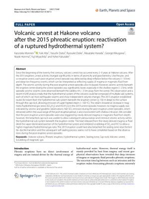 Volcanic Unrest at Hakone Volcano After the 2015 Phreatic Eruption