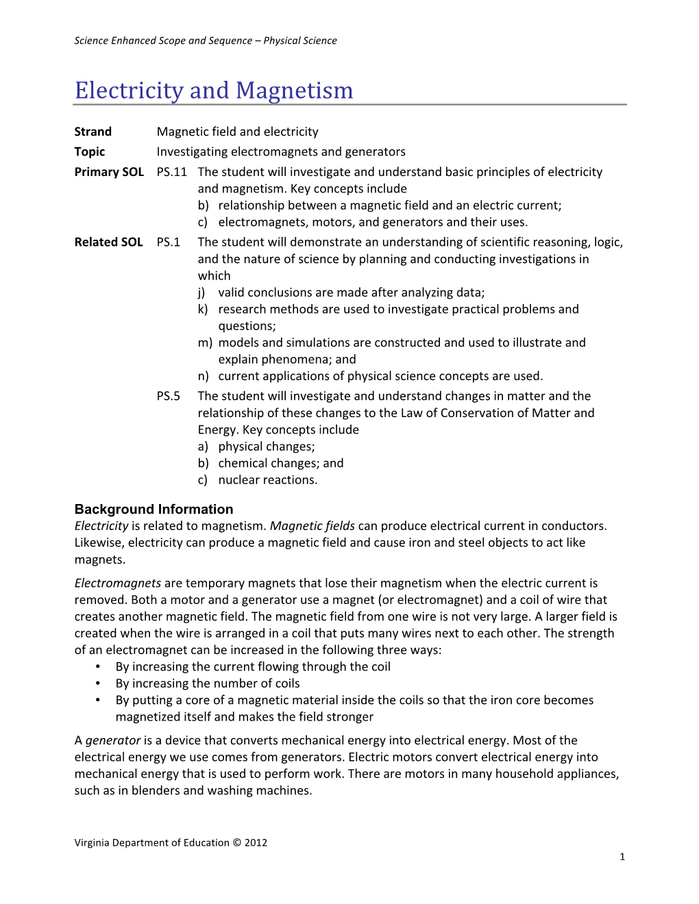 Electricity and Magnetism