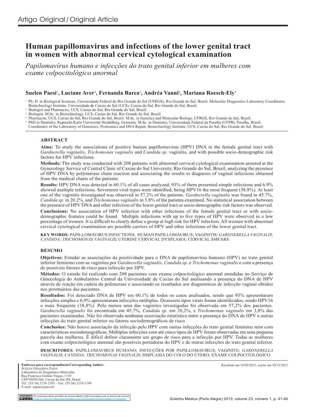 Human Papillomavirus and Infections of the Lower Genital Tract in Women