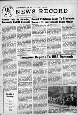 University of Cincinnati News Record. Wednesday, May 28, 1969. Vol. LVI