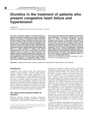 Diuretics in the Treatment of Patients Who Present Congestive Heart Failure and Hypertension