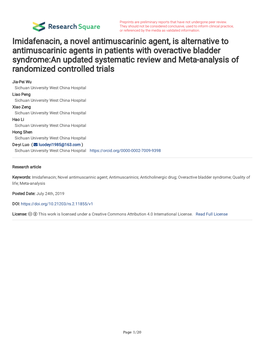 Imidafenacin, a Novel Antimuscarinic Agent, Is Alternative to Antimuscarinic Agents in Patients with Overactive Bladder Syndrome