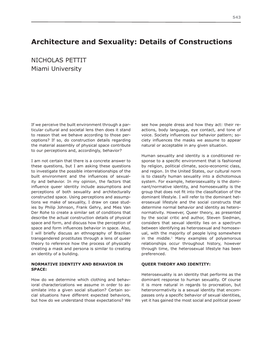 Architecture and Sexuality: Details of Constructions