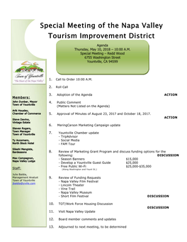 Special Meeting of the Napa Valley Tourism Improvement District