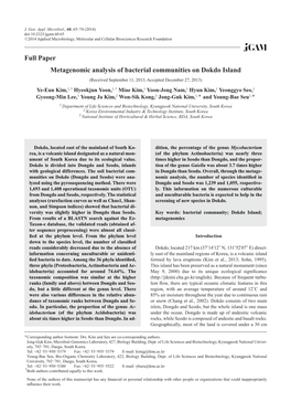 Metagenomic Analysis of Bacterial Communities on Dokdo Island