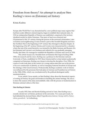 Sten Karling and Estonian History Of
