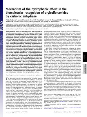 Mechanism of the Hydrophobic Effect in the Biomolecular Recognition of Arylsulfonamides by Carbonic Anhydrase