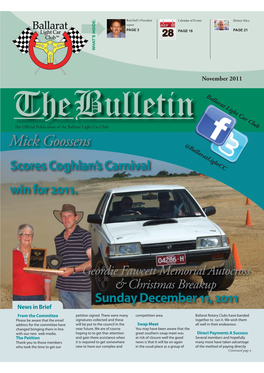 November 2011 Thebulletin Ballarat Light Car Club Th E Offi Cial Publication of the Ballarat Light Car Club