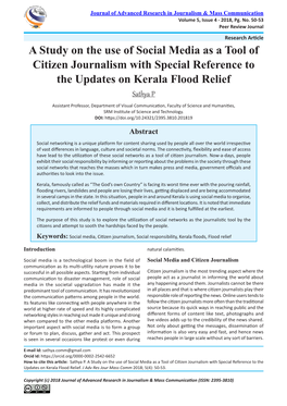 A Study on the Use of Social Media As a Tool of Citizen Journalism With