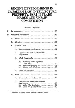 Intellectual Property, Part II: Trade Marks and Unfair Competition